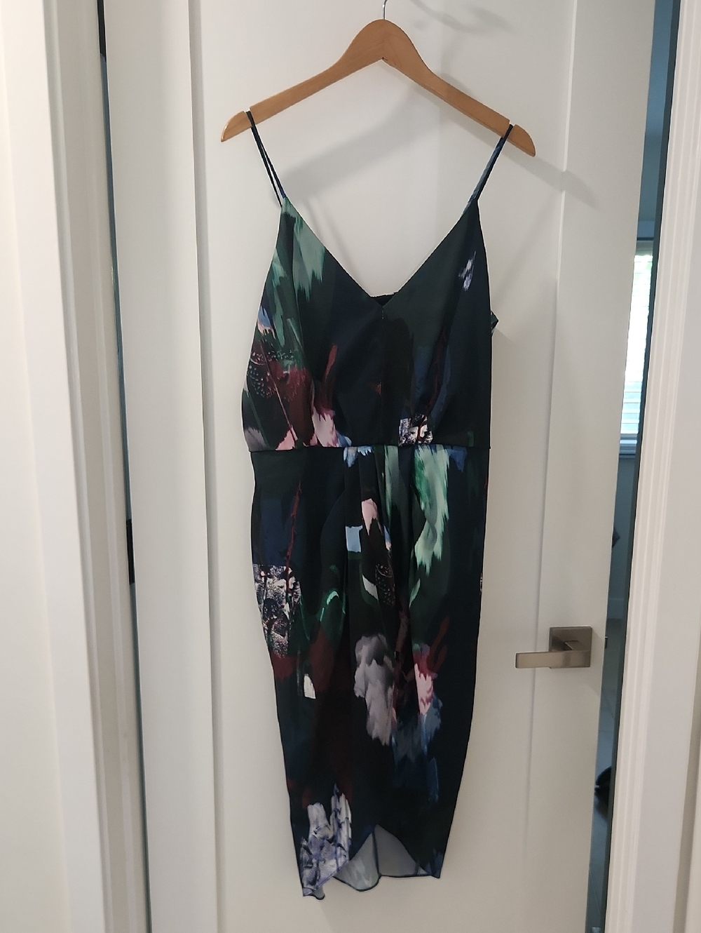 Chelsea28 Dark Green Floral Midi Slip Dress with Multicolor Blooms